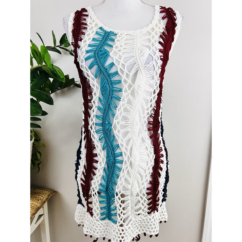 NF Vivid Collection Crochet Lace Tank Top Coverup Boho Festival Beachy Med/Lg